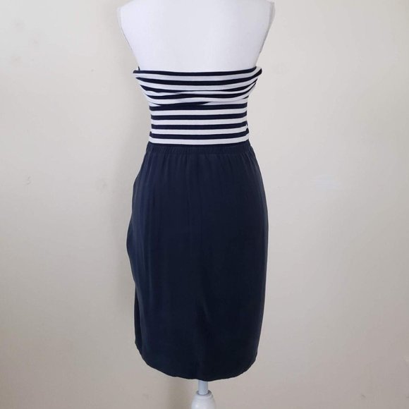 DKNY Strapless Navy Striped-Bodice Dress - Picture 8 of 15